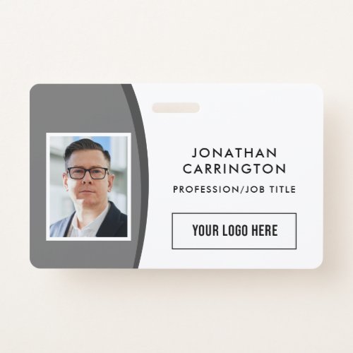 Custom QR Code Photo Logo Gray Employee ID Badge