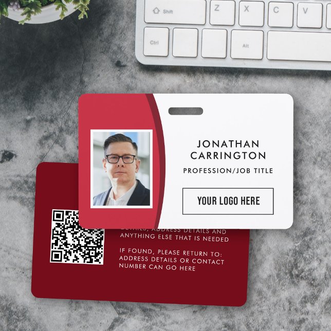 Custom QR Code Photo Logo Red Employee ID Badge (Creator Uploaded)