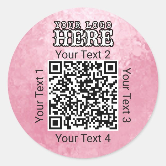 Custom QR Code Pink Business Logo Branding Classic Round Sticker (Front)