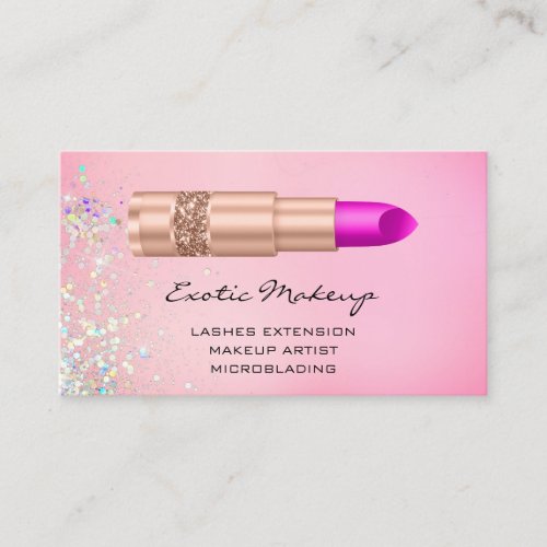 Custom Qr Code Pink Glitter Makeup Lipstick Logo Business Card