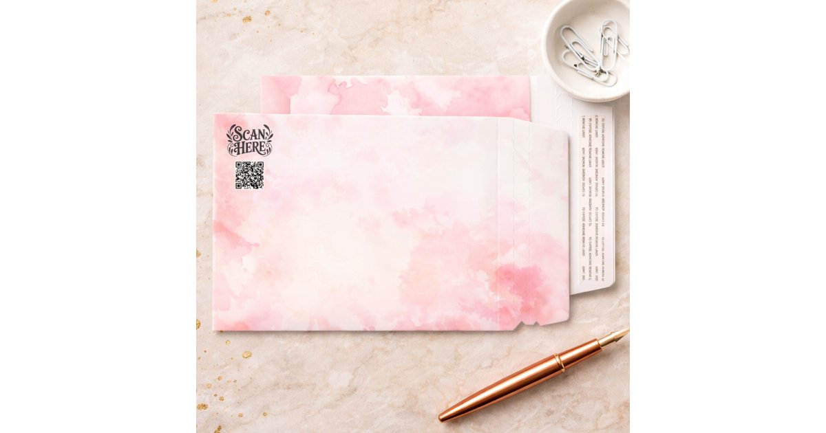 Custom QR Code Pink Watercolor Business Envelope Mailers | Zazzle