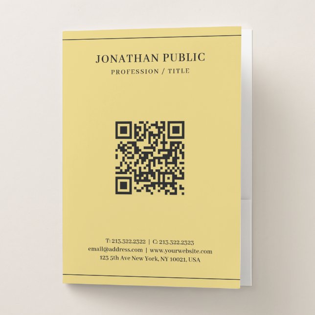 Custom QR Code Promotional Elegant Template Gold Pocket Folder (Front)