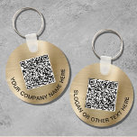 Custom QR Code Promotional Gold Keychain<br><div class="desc">Simple modern promotional keychain for your business or organization with a brushed gold faux metal background. Input your website's URL address to create a scannable QR code and add two lines of custom text,  such as your company name,  slogan,  thank you,  etc.</div>