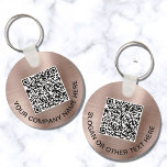 Custom QR Code Promotional Rose Gold Keychain<br><div class="desc">Modern simple promotional keychain for your business or organization with a brushed rose gold faux metallic background. Input your website's URL address to create a scannable QR code and add two lines of custom text,  such as your company name,  slogan,  thank you,  etc.</div>