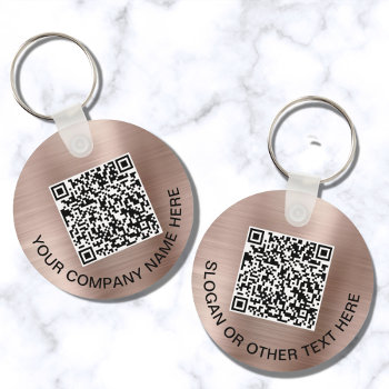 Custom Qr Code Promotional Rose Gold Keychain by JulieHortonDesigns at Zazzle