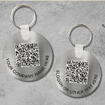 Custom QR Code Promotional Silver Keychain<br><div class="desc">Modern and simple promotional keychain for your business or organization with a brushed silver faux metallic background. Input your website's URL address to create a scannable QR code and add two lines of custom text,  such as your company name,  slogan,  thank you,  etc.</div>