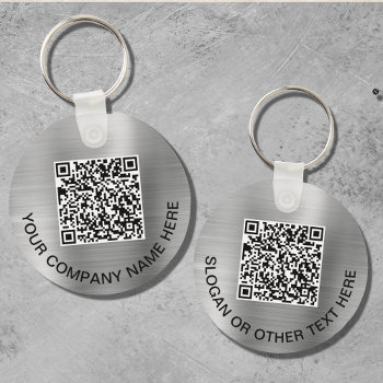 Custom Qr Code Promotional Silver Keychain by JulieHortonDesigns at Zazzle