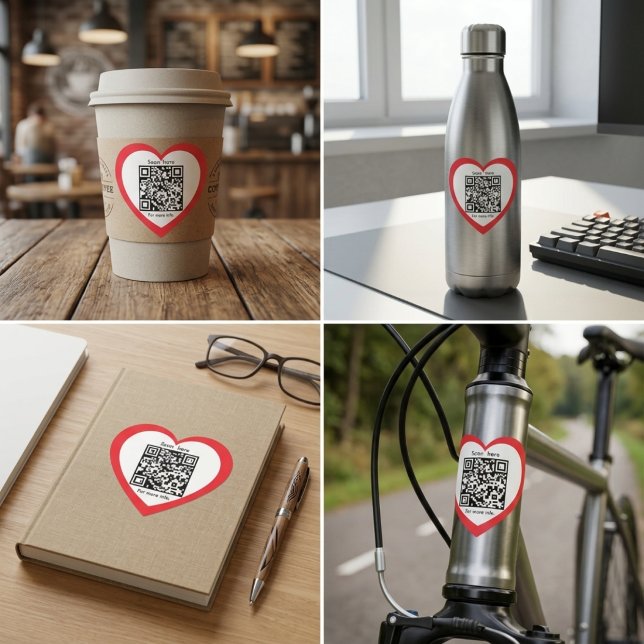 Custom QR Code Red Heart Shaped Sticker (Custom QR Code Red Heart Shaped Sticker)