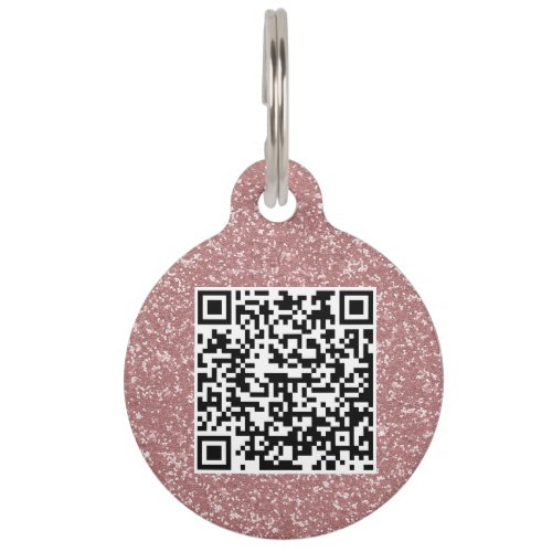 Custom QR Code Rose Gold Glitter Dog Pet ID Tag