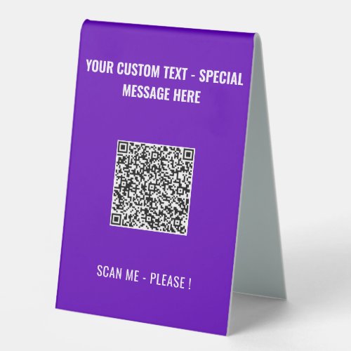 Custom QR Code Scan Info and Text Table Tent Sign