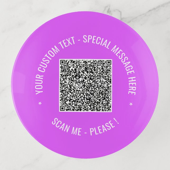 Custom QR Code Scan Info and Text Trinket Tray (Front)