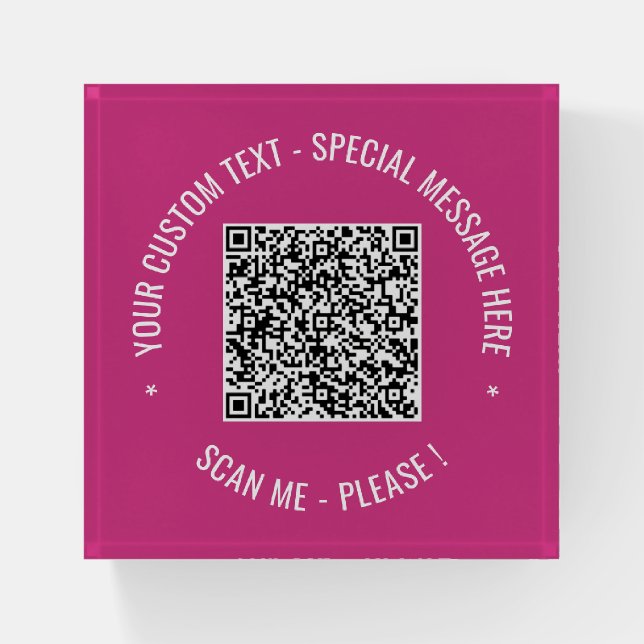 Custom QR Code Scan Info Text Colors Paperweight (Front)
