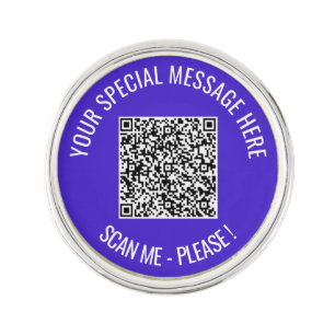 Custom QR Code Scan Info Text Lapel Pin Your Color