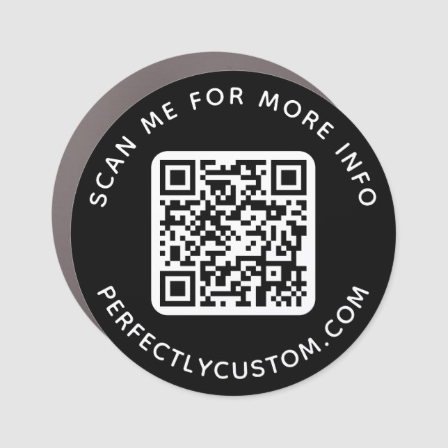 Custom QR code Scan me custom text black Car Magnet (Front)