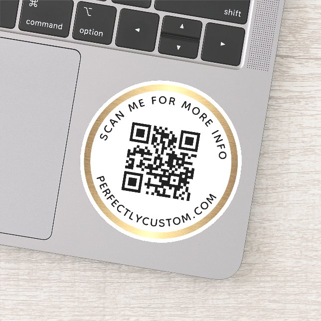 Custom QR code Scan me for more info golden border Sticker (Detail)