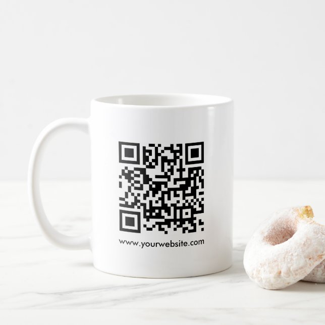 Custom QR Code Scan Me Website Url Template White Coffee Mug (With Donut)