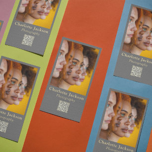 Custom QR Code Scannable Photo Photographer Gray Business Card