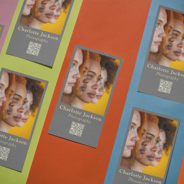 Custom QR Code Scannable Photo Photographer Gray Business Card (Creator Uploaded)