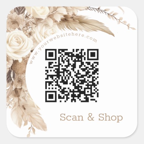 Custom QR Code Shop Sticker Bohemian Floral