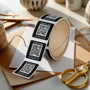 Custom QR Code Small Business Modern Black White Square Sticker