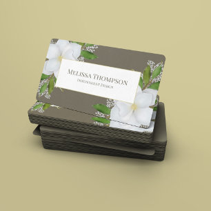 Custom QR Code Social Media Botanical Magnolia Business Card