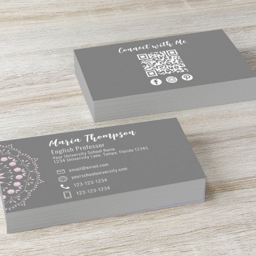 Custom QR Code Social Media Stylish Grey Pink  Business Card