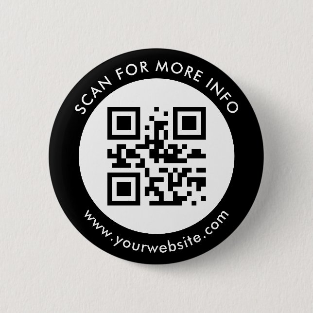 Custom QR Code Text Black White Button (Front)