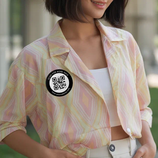 Custom QR Code Text Black White Button | Zazzle