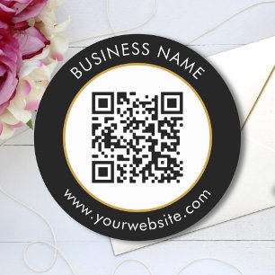 Custom QR Code Text Black White Classic Round Sticker