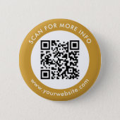 Custom QR Code Text Black White Gold Button (Front)