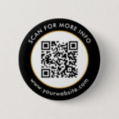 Custom QR Code Text Black White Gold Button (Front)