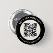 Custom QR Code Text Black White Gold Button (Front & Back)