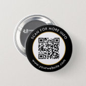 Custom QR Code Text Black White Gold Button (Front & Back)