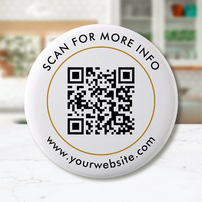 Custom QR Code Text Black White Gold Button (Creator Uploaded)