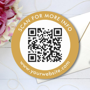 Custom QR Code Text Black White Gold Classic Round Sticker
