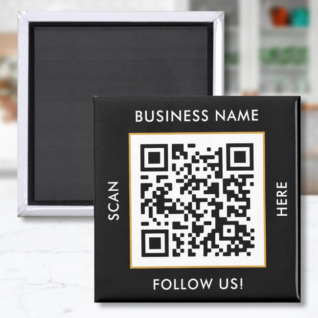 Custom QR Code Text Black White Template Magnet