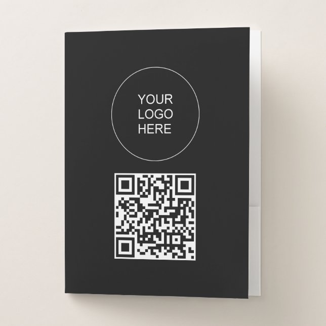 Custom QR Code Text Business Logo Here Black Pocket Folder (Front)