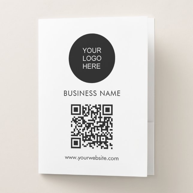 Custom QR Code Text Business Logo Here White Pocket Folder (Front)