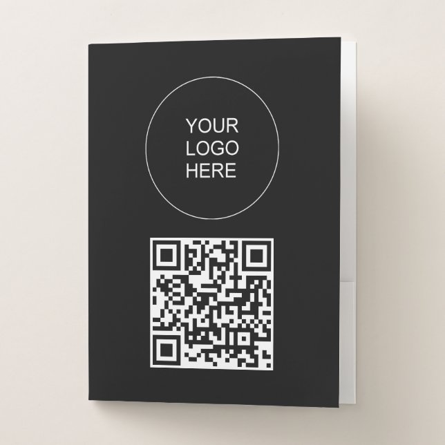 Custom QR Code Text Logo Here Template Black Pocket Folder (Front)