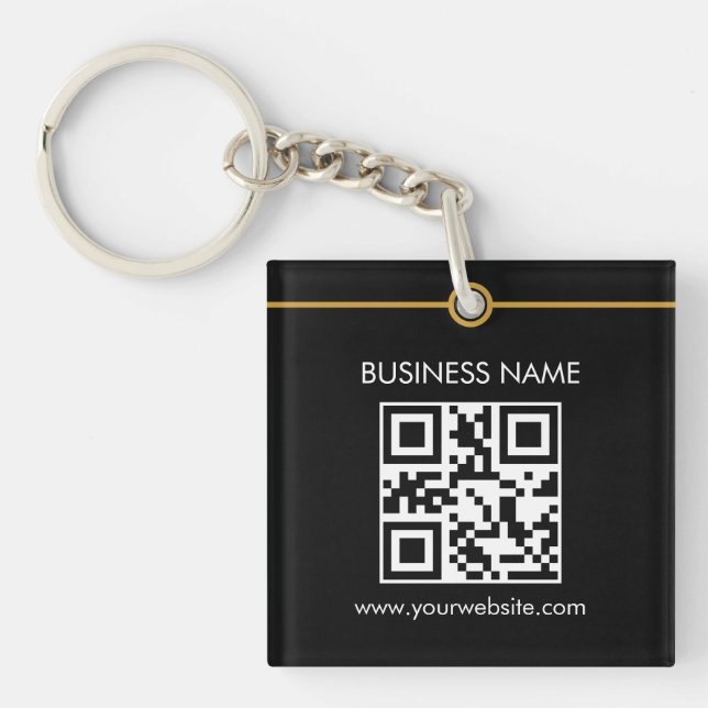 Custom QR Code Text Modern Black White Business Keychain (Front)