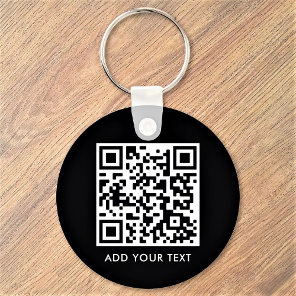 Custom QR Code Text Modern Black White Business Keychain