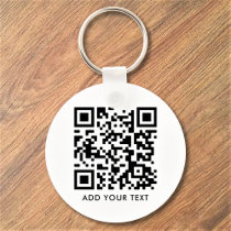 Custom QR Code Text Modern Black White Business Keychain