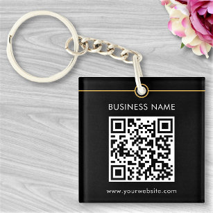 Custom QR Code Text Modern Black White Business Keychain