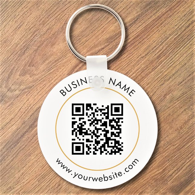Custom QR Code Text Modern Black White Business Keychain (Creator Uploaded)