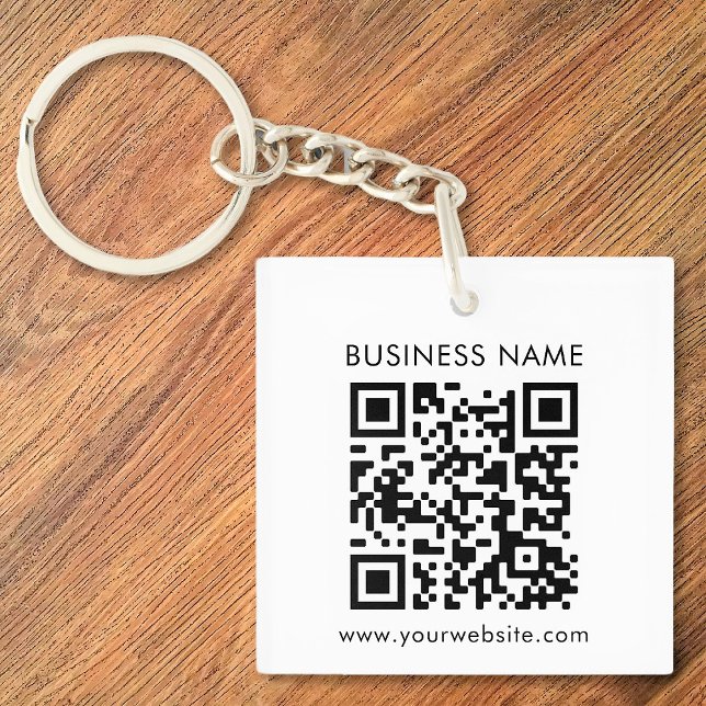 Custom QR Code Text Modern Black White Business Keychain (Creator Uploaded)
