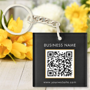 Custom QR Code Text Modern Black White Business Keychain