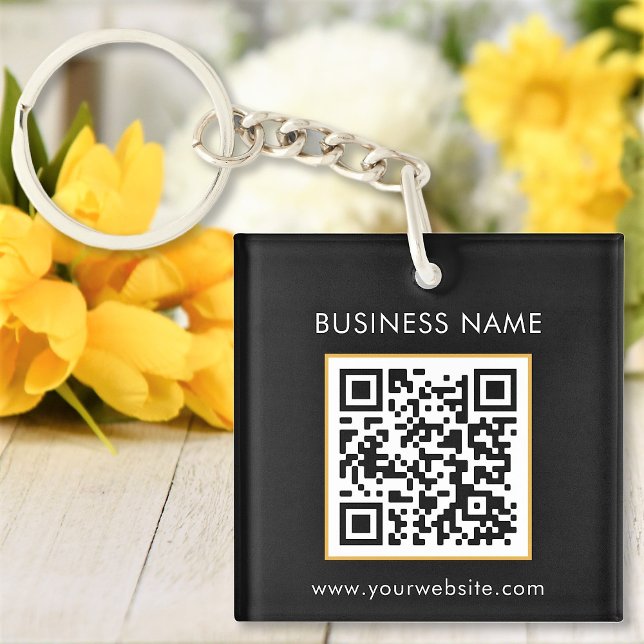 Custom QR Code Text Modern Black White Business Keychain (Creator Uploaded)