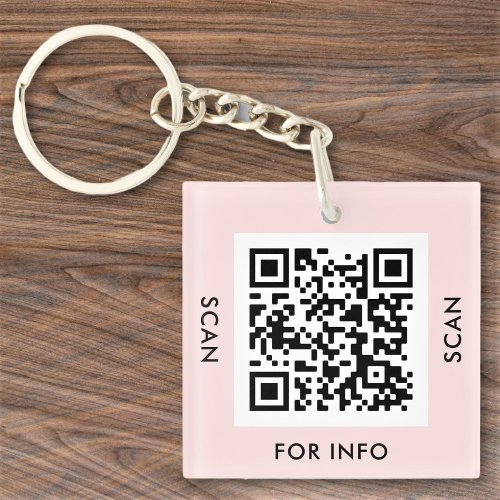 Custom QR Code Text Modern Blush Pink Business Keychain