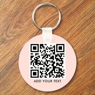 Custom QR Code Text Modern Blush Pink Business Keychain