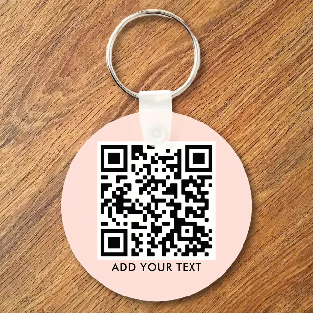 Custom QR Code Text Modern Blush Pink Business Keychain | Zazzle